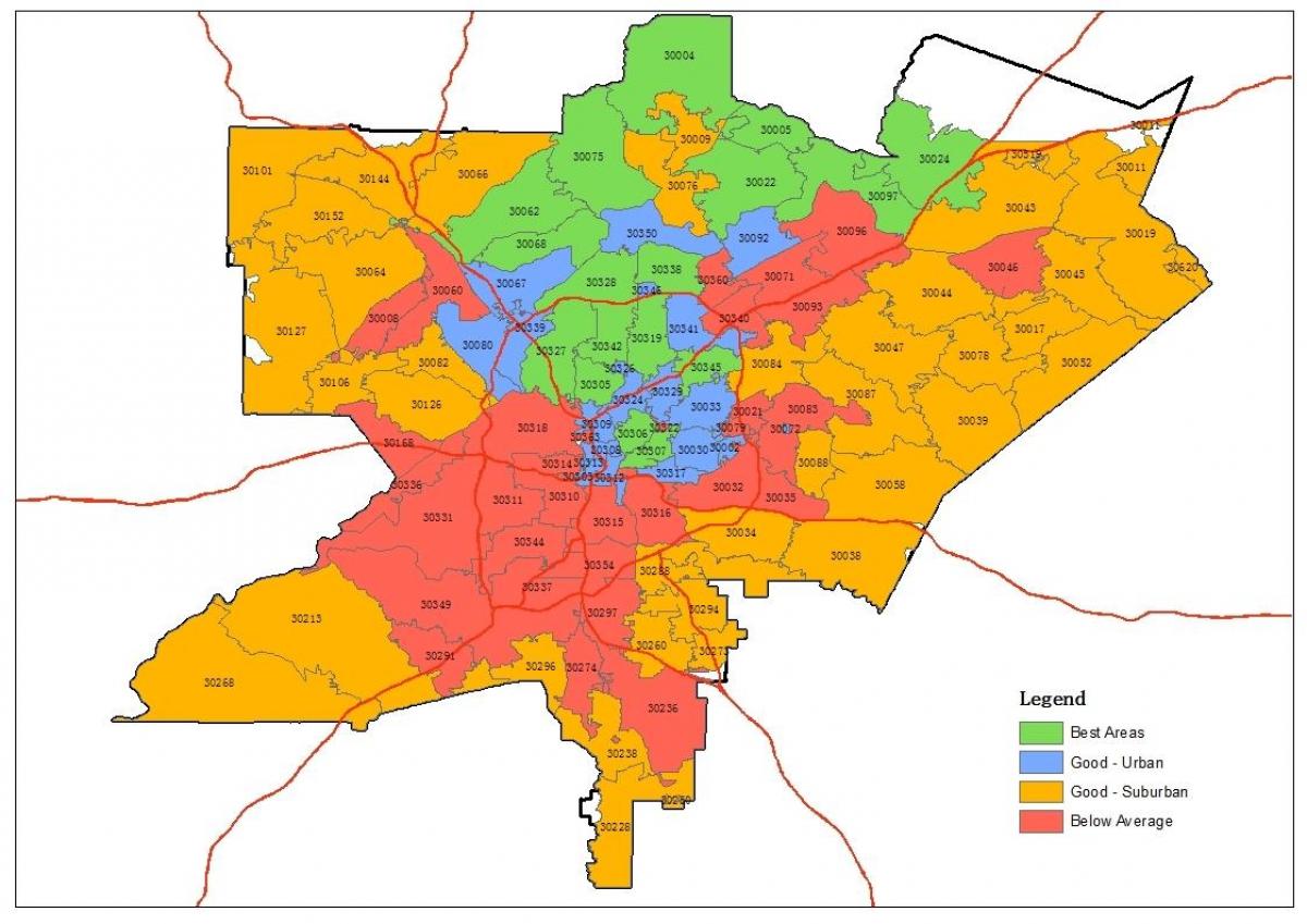 Području Atlanta ZIP kod na karti